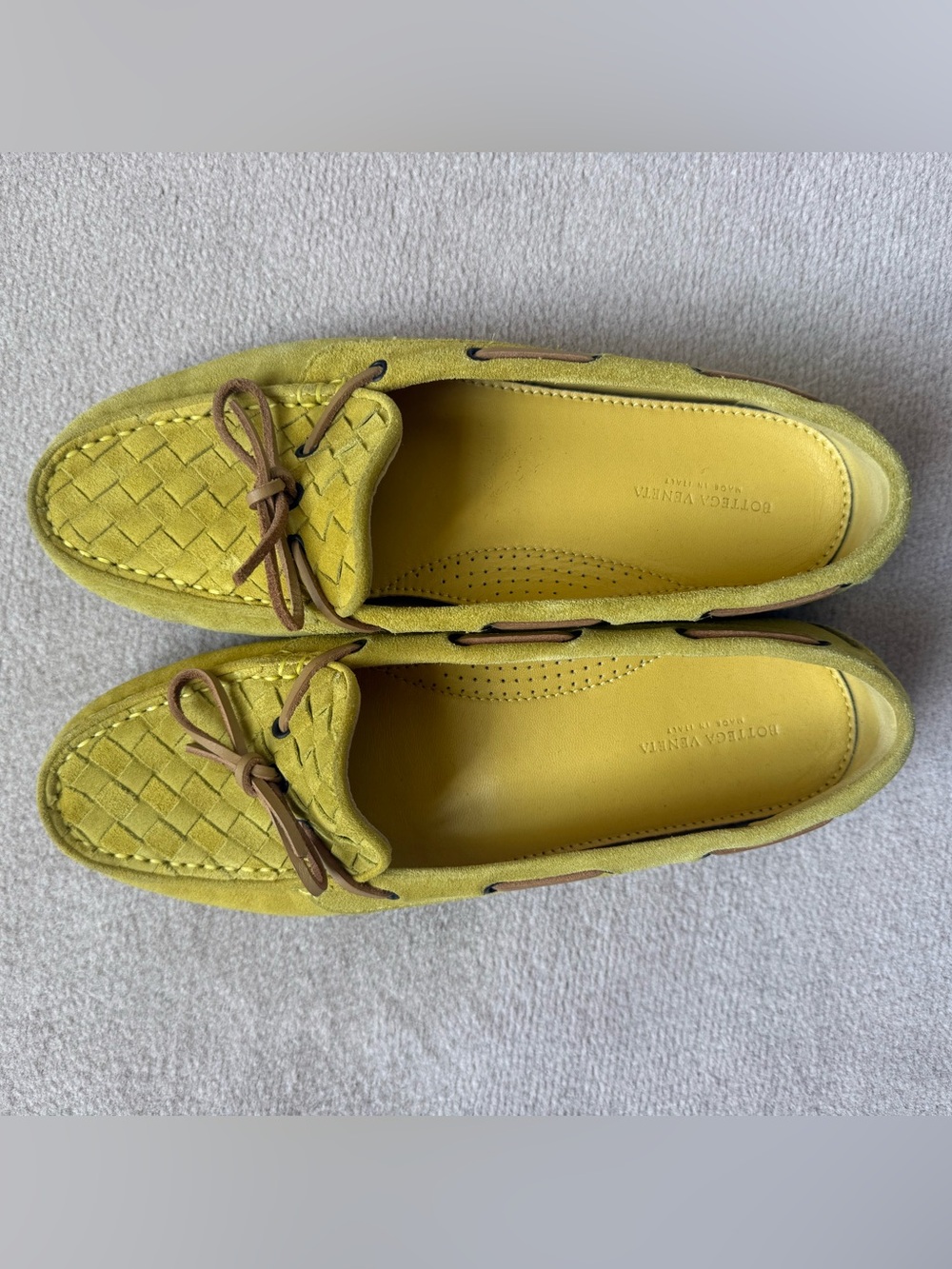 Bottega Veneta Chartreuse’s Suede Woven Driving Loafers